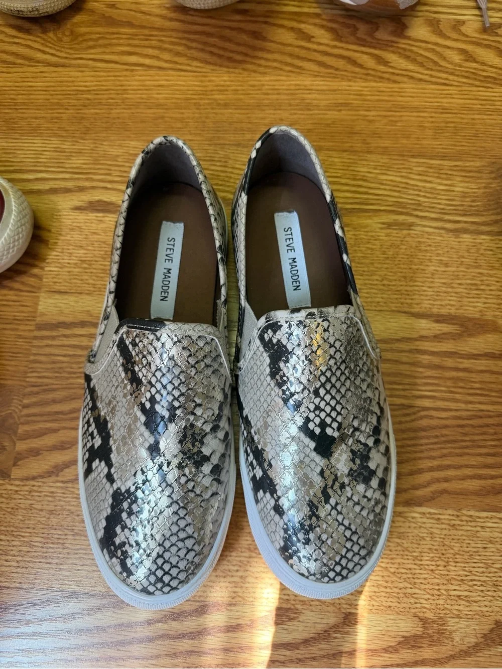 Steve Madden Snake-Print Slip-On Sneakers - Beige/Black